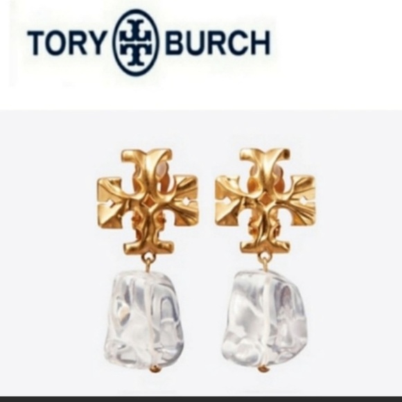 Tory Burch Roxanne clear green crystal stone drop earrings - Picture 4 of 6